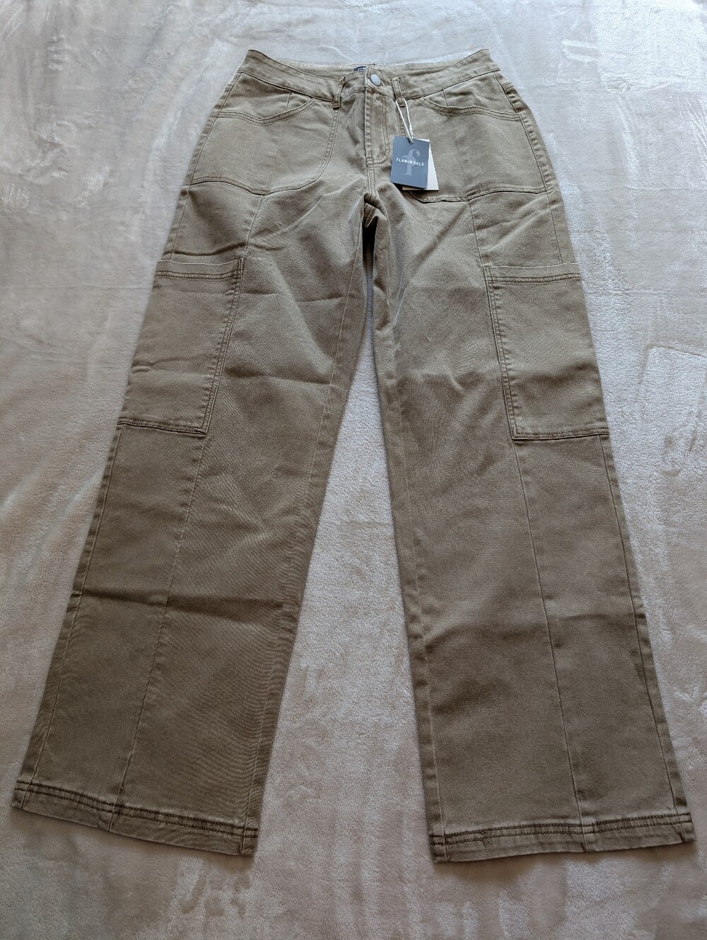 Flamingals Stitch Detail Mid Waist Straight Leg Cargo Khaki Pants NWT XL - Picture 5 of 9